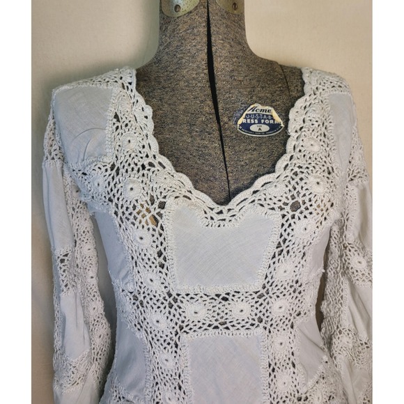 Boston Proper Ivory White Crochet Square Hippy Boho Long Sleeve Top Cover up S - Picture 4 of 15